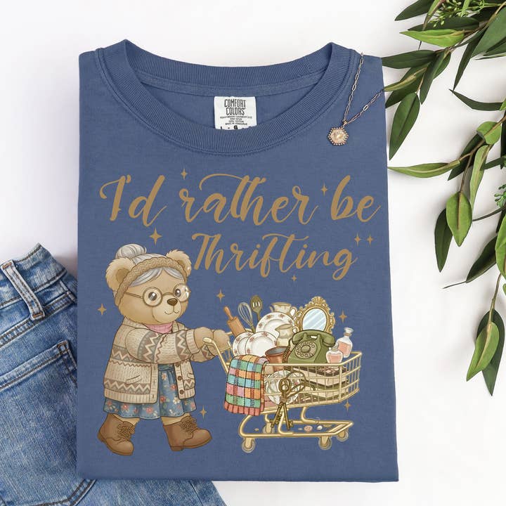 I'd Rather Be Thrifting Granny Bear Graphic Tee for wholesale by Haysville House