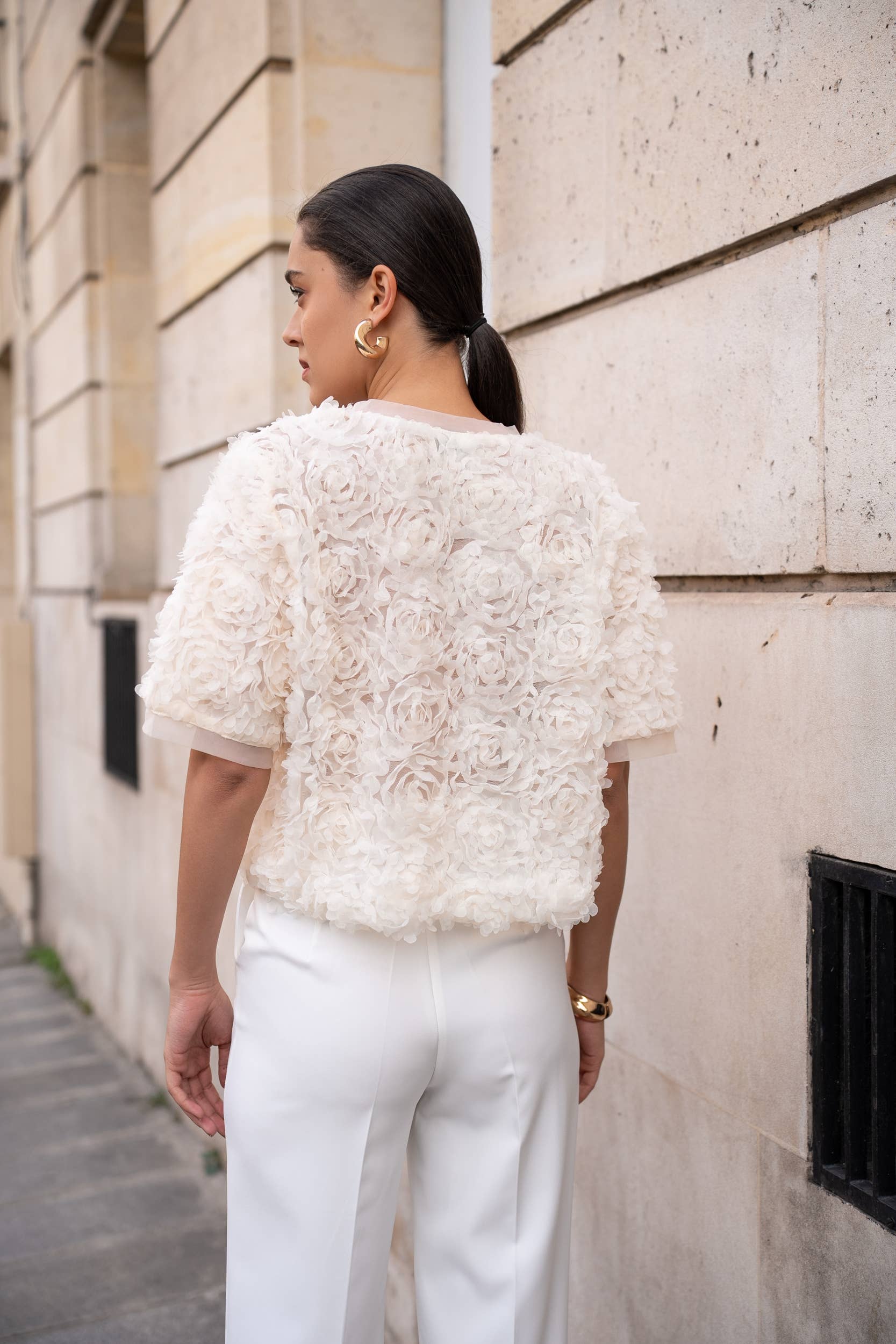 CHOKLATE PARIS – Blusa - Mulher por atacado – Blusa texturizada de mangas curtas com decote em V - CK083893