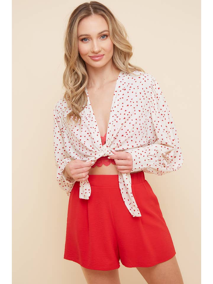 Saints & Hearts - Wholesale Shorts – Women’s - SP6119B TRUE RED SHORTS WITH TEXTURED FABRIC AND DARTS2