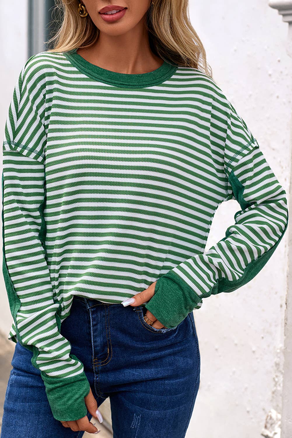 Little Daisy Closet - Vente Chemisier – femme - Blouse décontractée à col rond rayé LDC | S-4X5