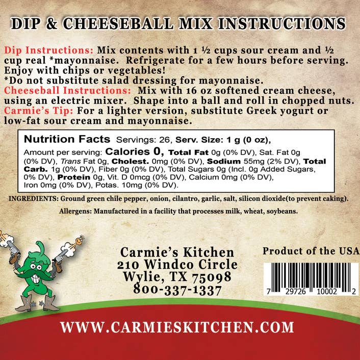 Carmie's Kitchen - Wholesale Dip - Green Chile and Cilantro Dip Mix1