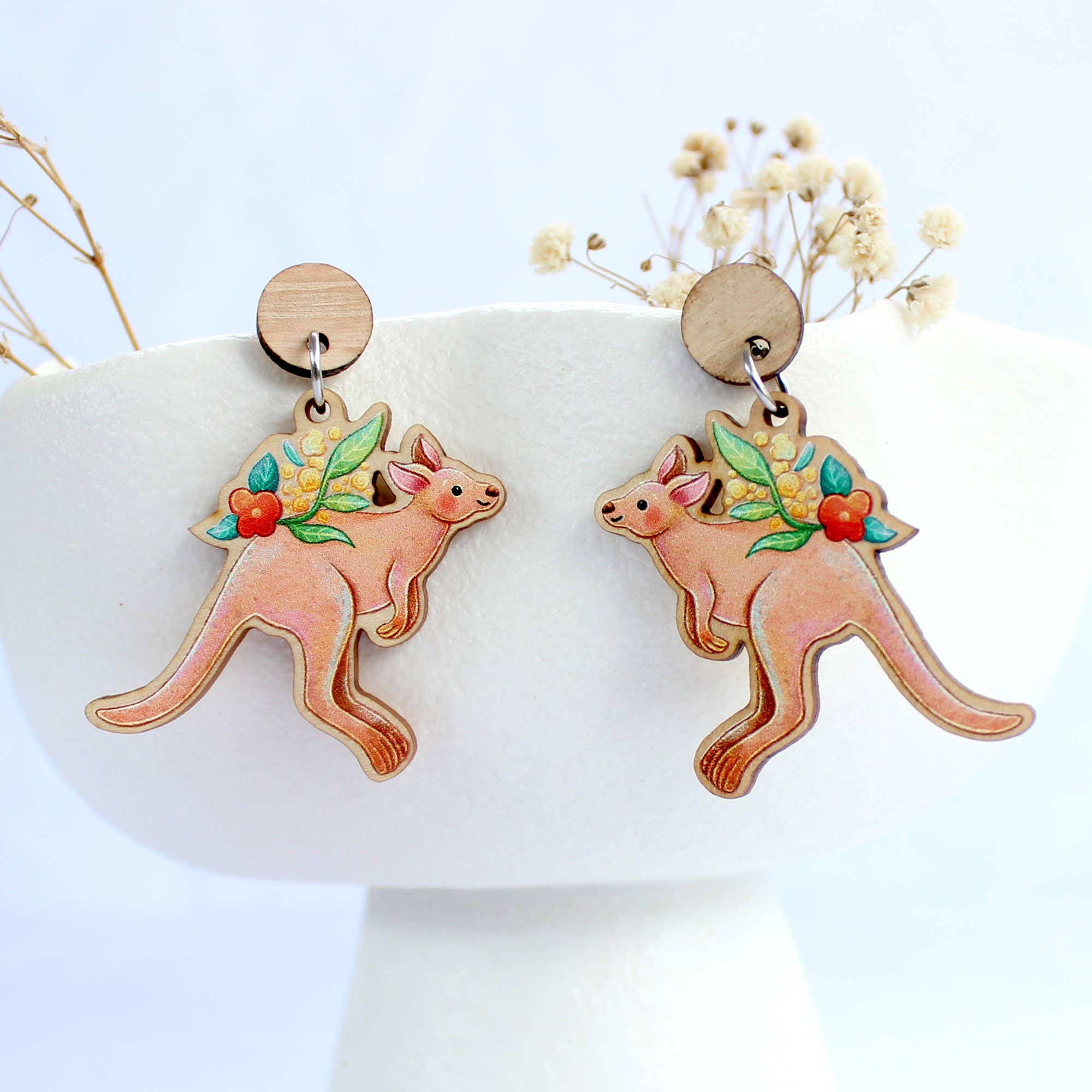 Stray Leaves - Wholesale Dangle Earrings - Australian Kangaroo wooden statement earrings2
