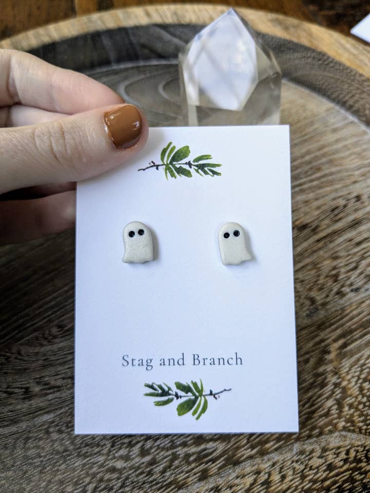 Ghost Stud Polymer Clay Earrings | Halloween 2024 for wholesale by Stag and Branch