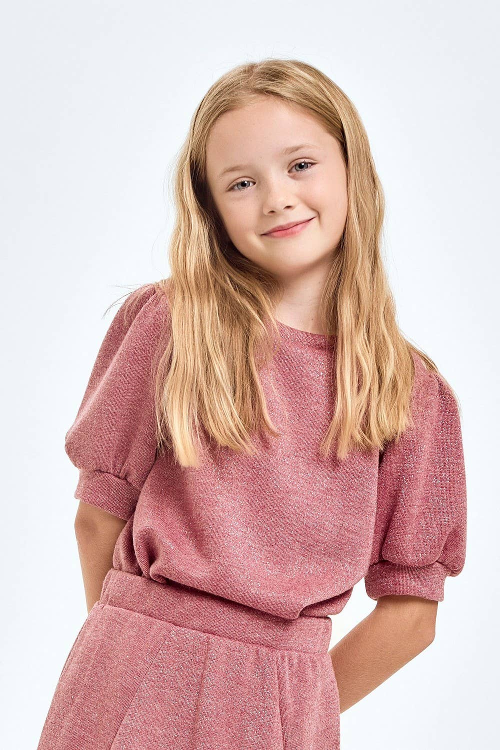 Good Girl - Wholesale Knit Top - Kids - Mink Lurex Short Puff Sleeves Top10