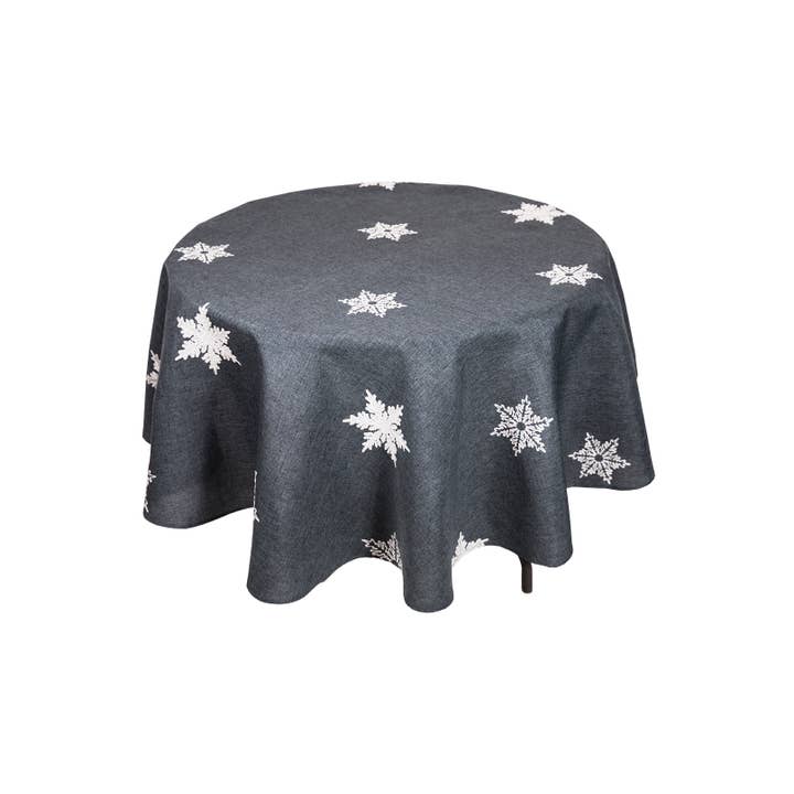 Xia Home Fashions & Manor Luxe - Vendita all'ingrosso Tovaglie - Tovaglia rotonda natalizia con fiocchi di neve scintillanti da 178 cm3