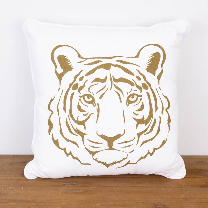 The Royal Standard - Wholesale Throw/Decorative Pillow - Tiger Pillow Soft White/Gold 16x16