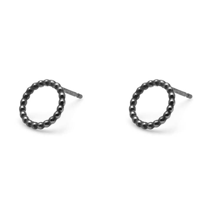 Circle Sphere Stud Earrings - Oxidised Silver for wholesale by Myia Bonner