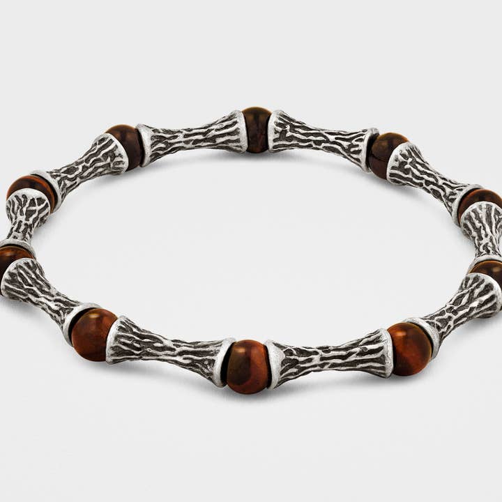 Red Tiger Eye Beads, Oxidized Sterling Silver Bracelet for wholesale by Snake Bones