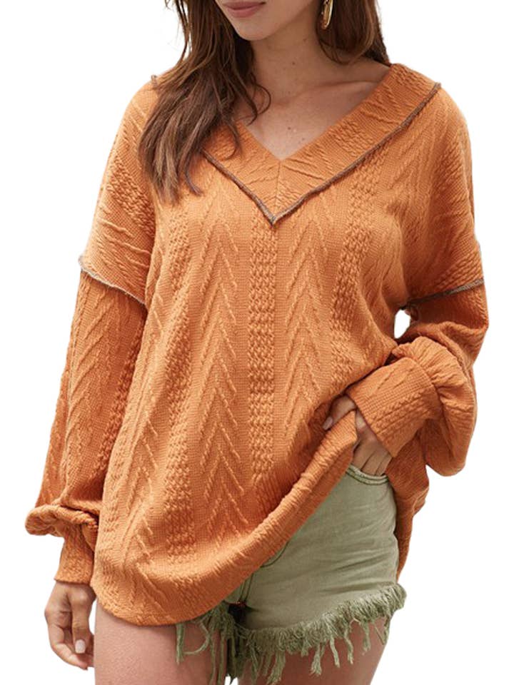 Corded Sweater With Stitching Detail for wholesale by Vanilla Monkey