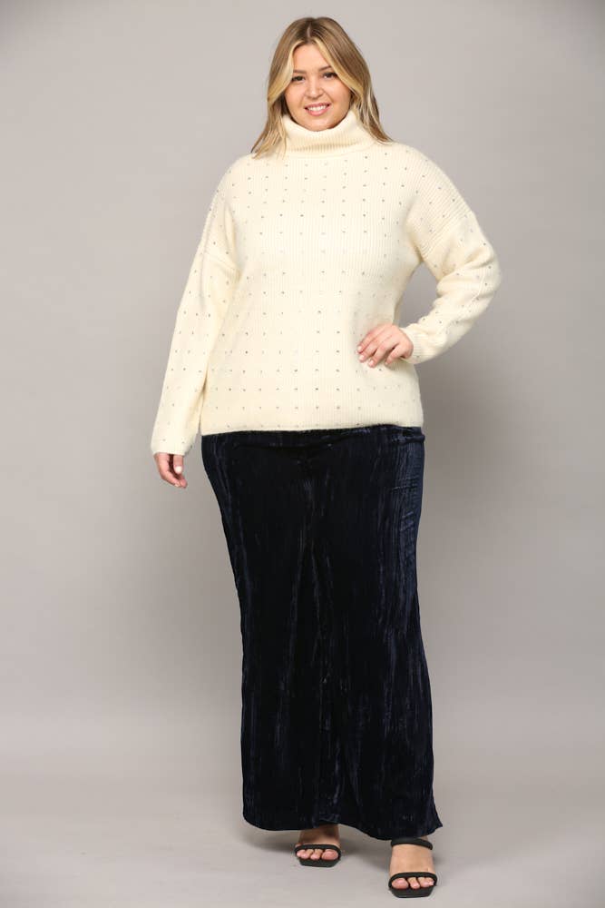 CREMA MAGLIONE A COLLO ALTO IMPREZIOSITO DA STRASS FW9411P in vendita all'ingrosso su Faire5