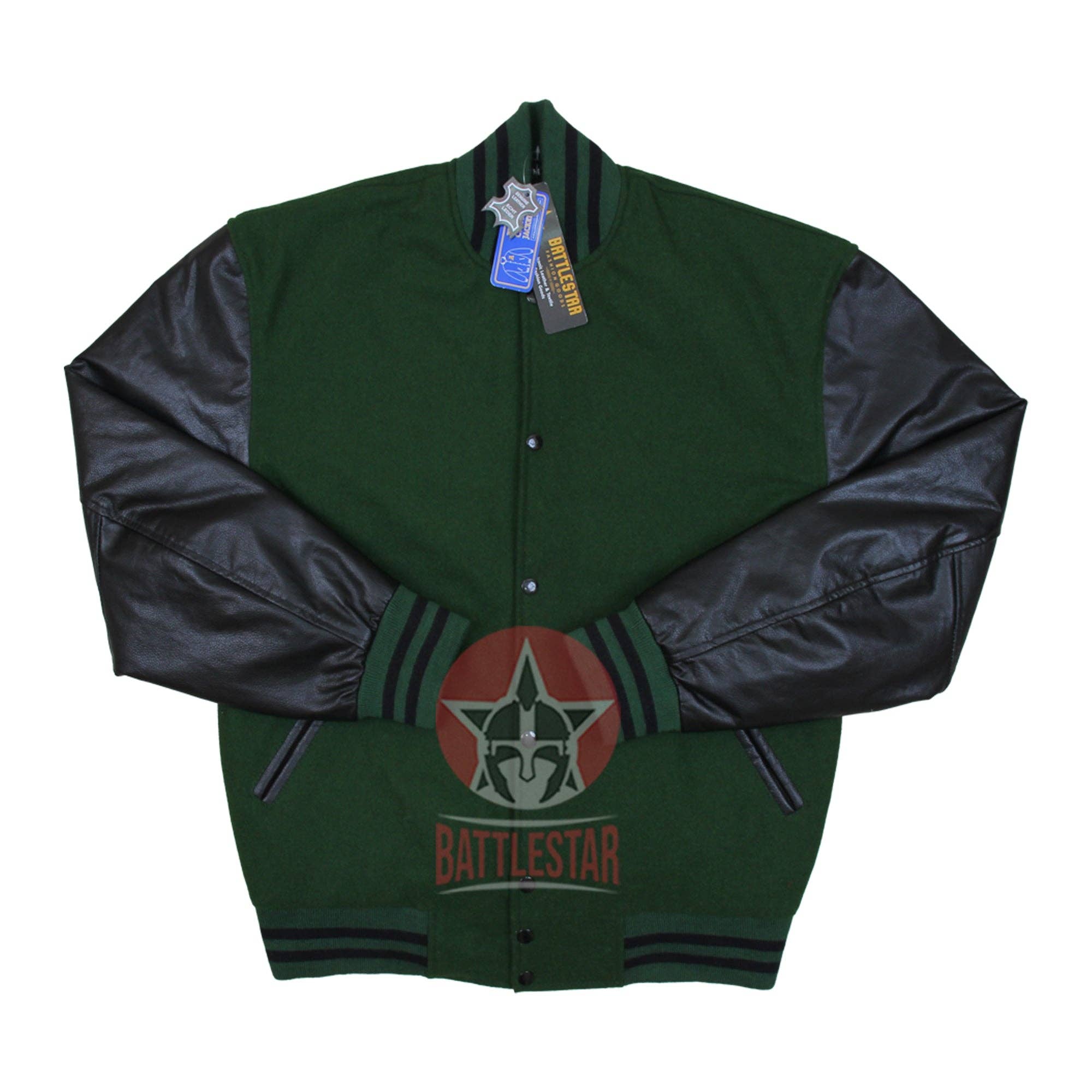 Eastworth Industries - Wholesale Varsity/Baseball Jacket - Men's - Forest Green Wool Black Leather Varsity Baseball Bomber Jacket0