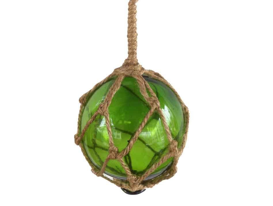 Hampton Nautical - Vente Objets de décoration - Flotteur de pêche à boule de verre japonais vert avec filet brun D2