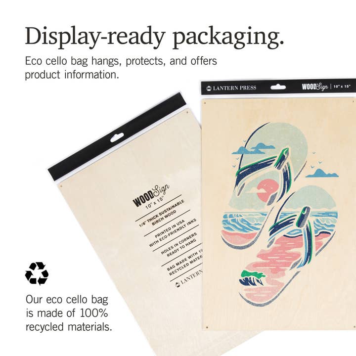 Lantern Press - Wholesale Wood wall art - WOOD SIGN ART Flip Flops, Blue & Pink, Distressed Vector12