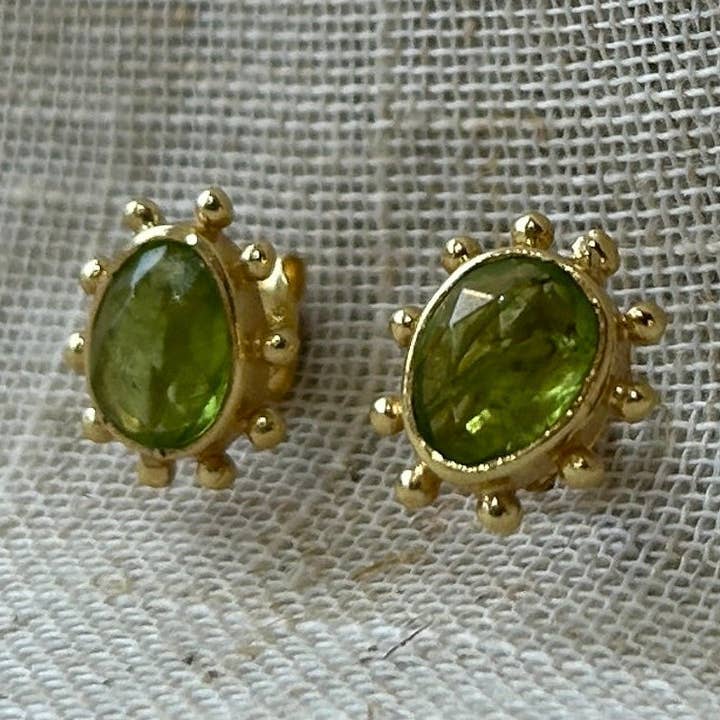 Beyond Gold Plated Dot Peridot Studs for wholesale by Kirsty Taylor Goldsmiths