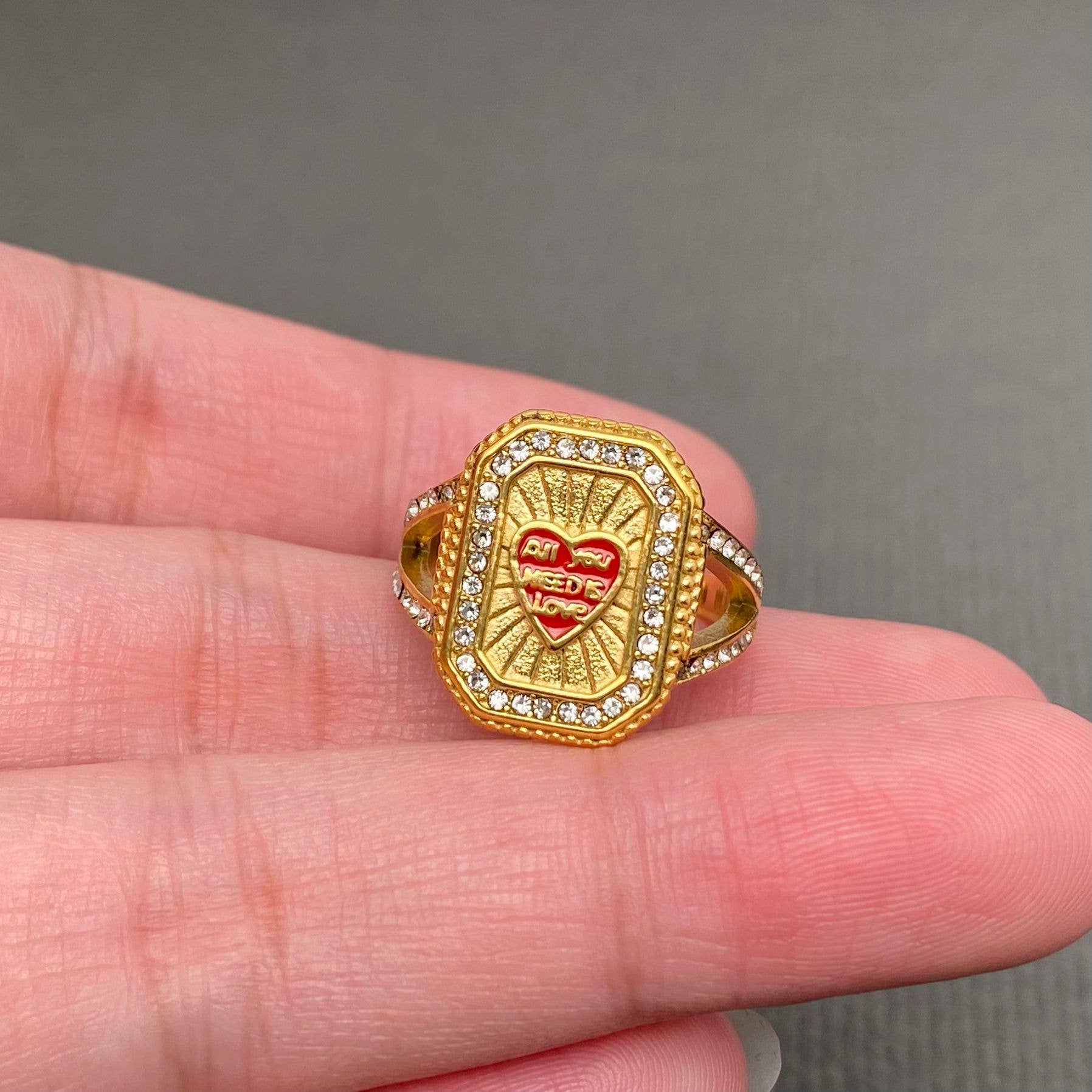 Mio Queena - Wholesale Cocktail/Statement Ring - Inlaid CZ Enamel 18K Gold Plated Stainless Steel Ring - FGS9