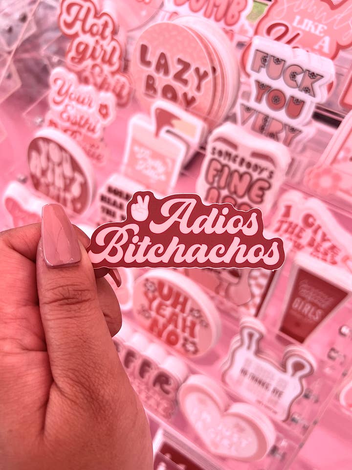 Adios Bitchachos Sticker, 3x1.2" for wholesale by LAZYBOYPRINTS