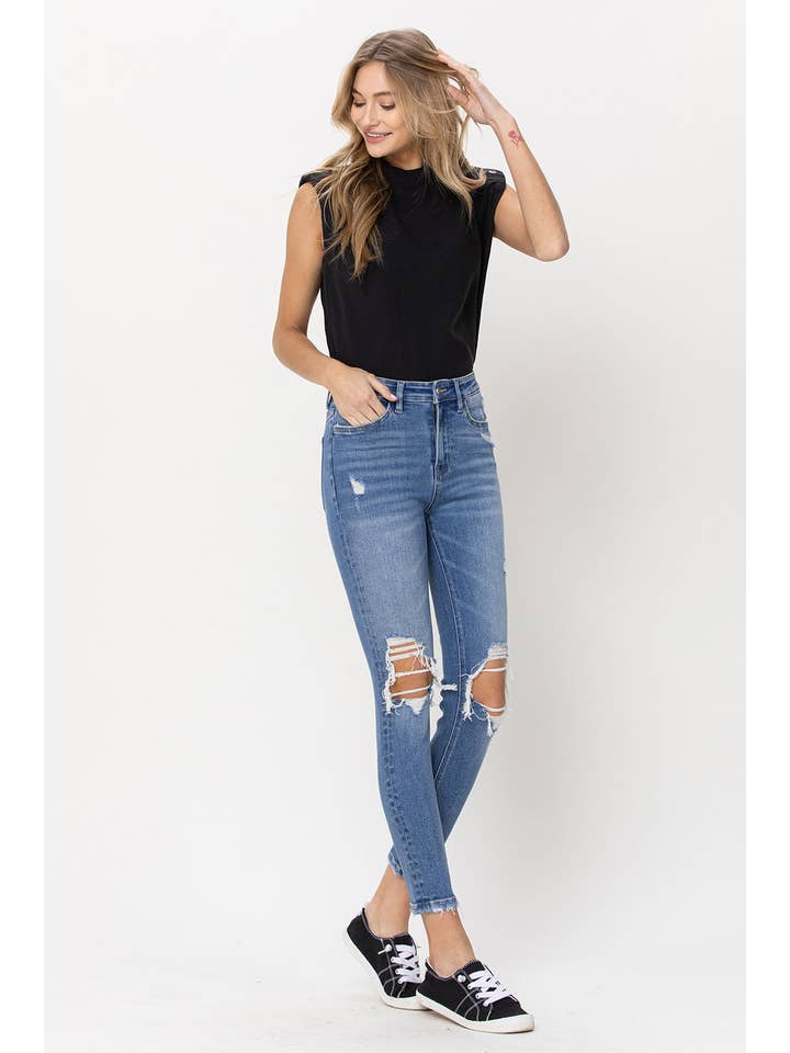 HEY SUN HIGH RISE DISTRESSED ANKLE SKINNY JEANS T5334 for wholesale on Faire