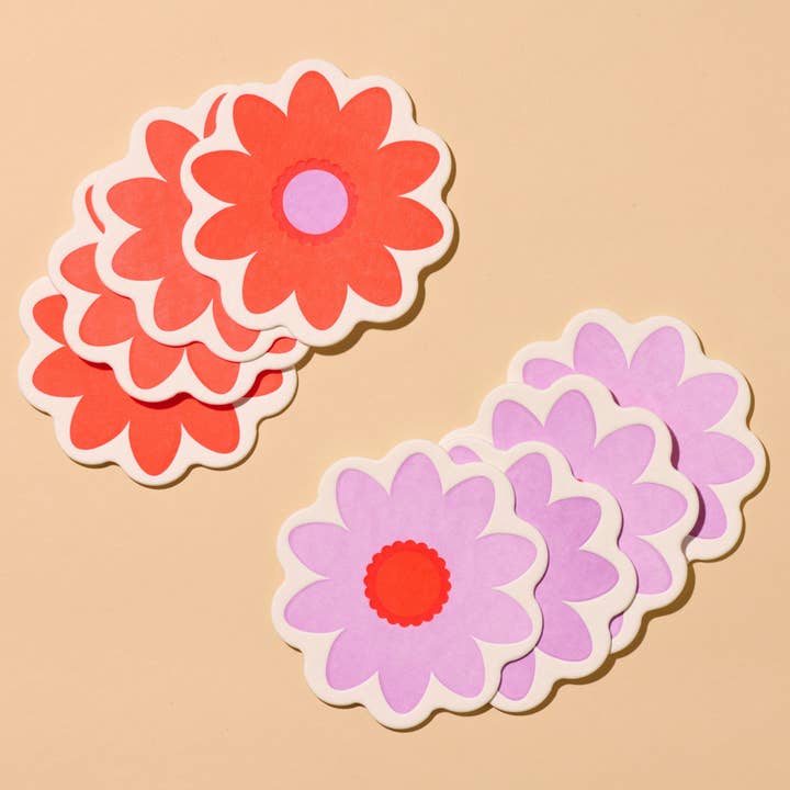 And Here We Are - Wholesale Coasters - Blume - Letterpress Reusable Vellum Coasters (8) - Flower, Daisy, Floral - Made in USA - Fathers Day Gift Summer