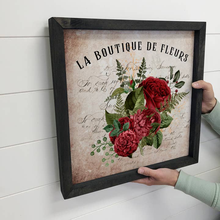 Hangout Home - Vendita all'ingrosso Cartelli - La Boutique De Fleurs - Flower Shop - Targa vintage a forma di rosa rossa1