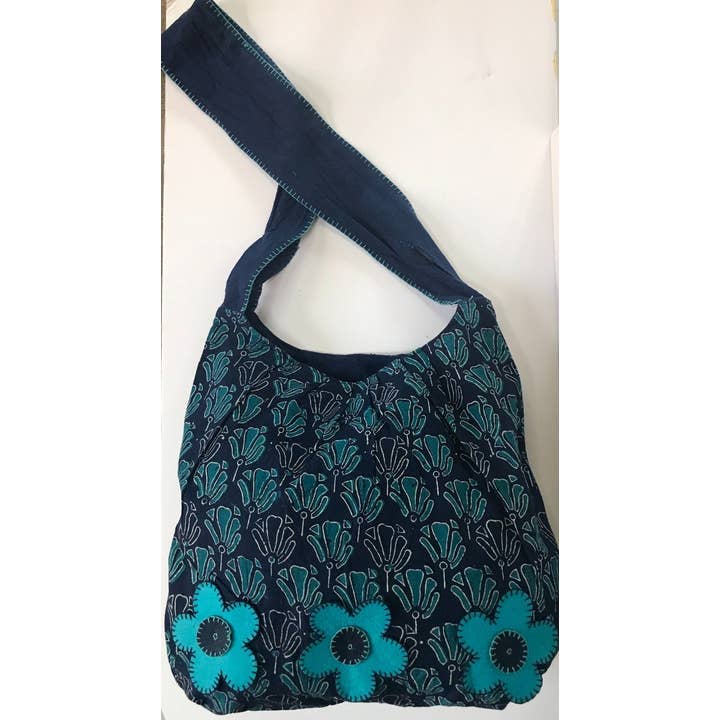 Cotton Bag | Hand Embroidered | Daisies Turquoise | Fair Trade for wholesale by Sustainable Threads