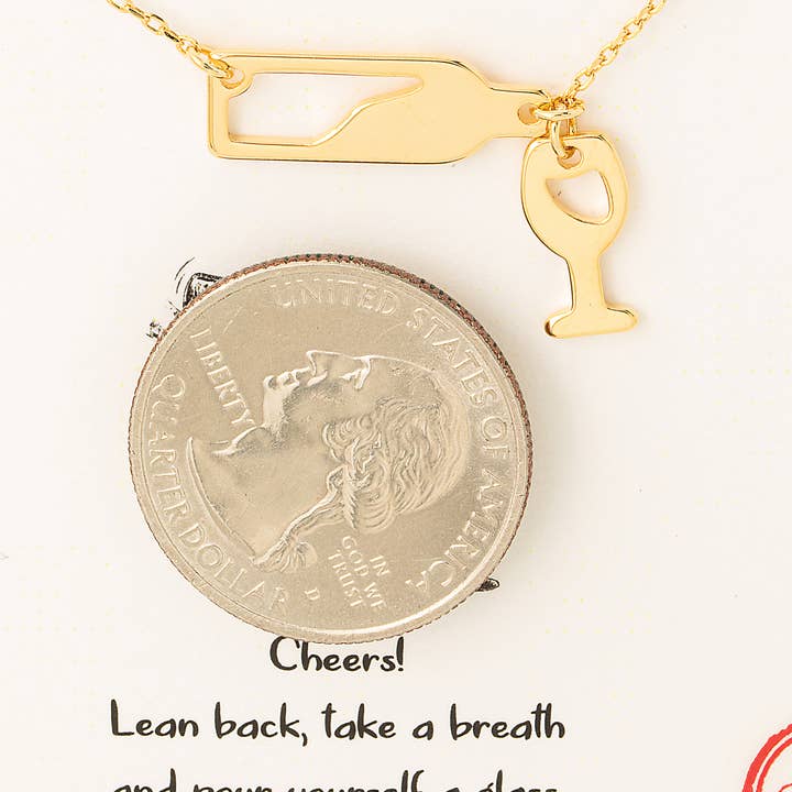 Fame Accessories - Wholesale Pendant/Charm Necklace - Gold Dipped Wine Bottle Charm Necklace2