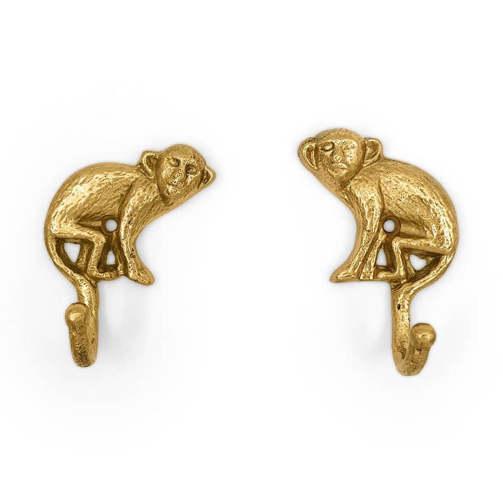 Juego de ganchos de mono de latón macizo 7 x 4,5 x 1 cm - Color dorado para venta al por mayor de FERN