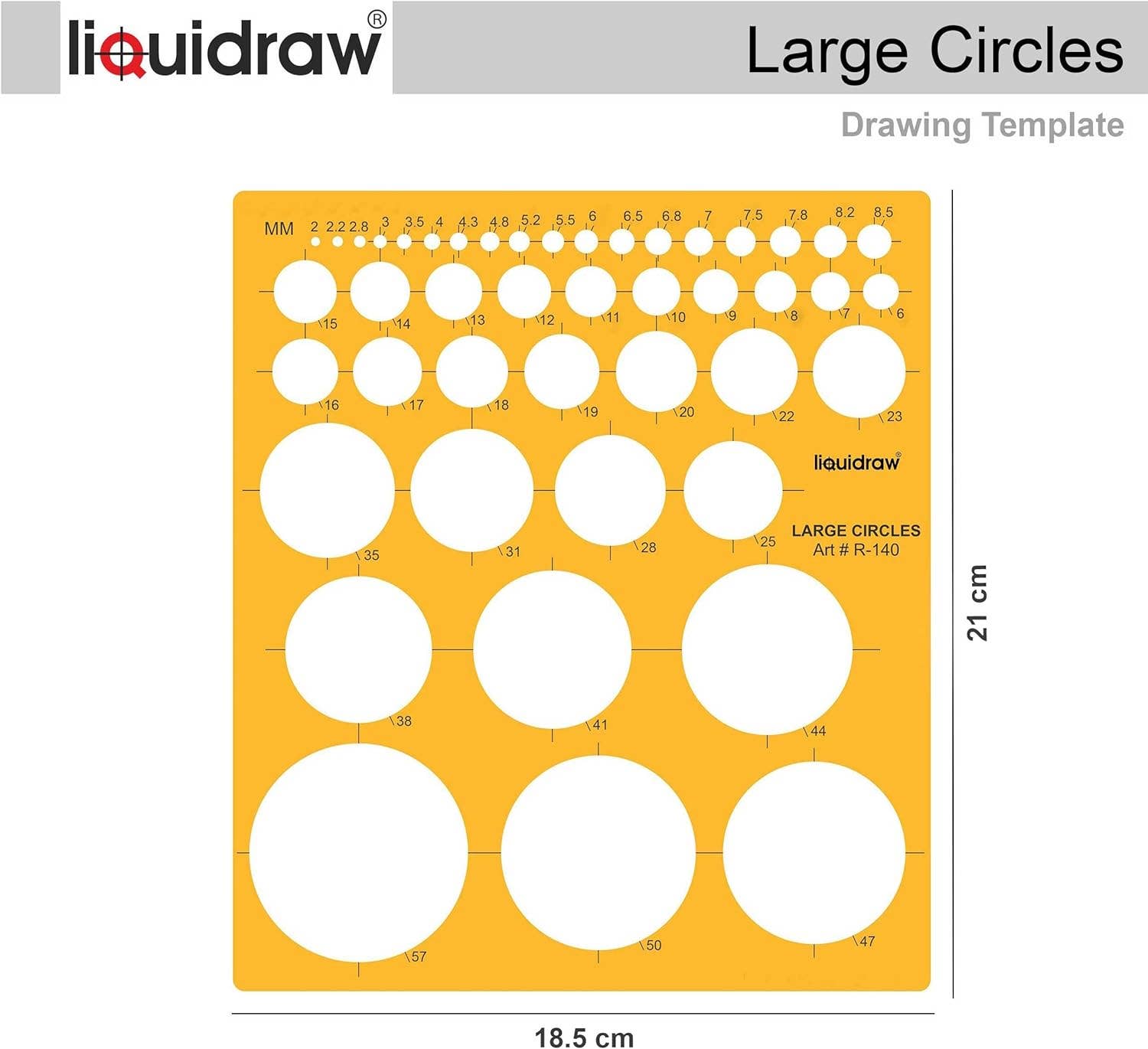Liquidraw – wholesale Stencil/craft die – Liquidraw Circle Stencil Template | 45 Circles of Various Sizes | Ideal for Maths, Geometry or Drawing Shapes | Suitable for Engineering, Architecture & Drafting | Durable See-Through Orange Plastic2