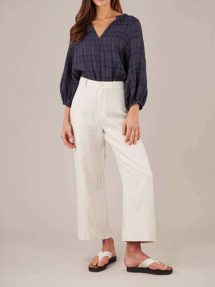 Pila Linen Blouse - Navy for wholesale on Faire0