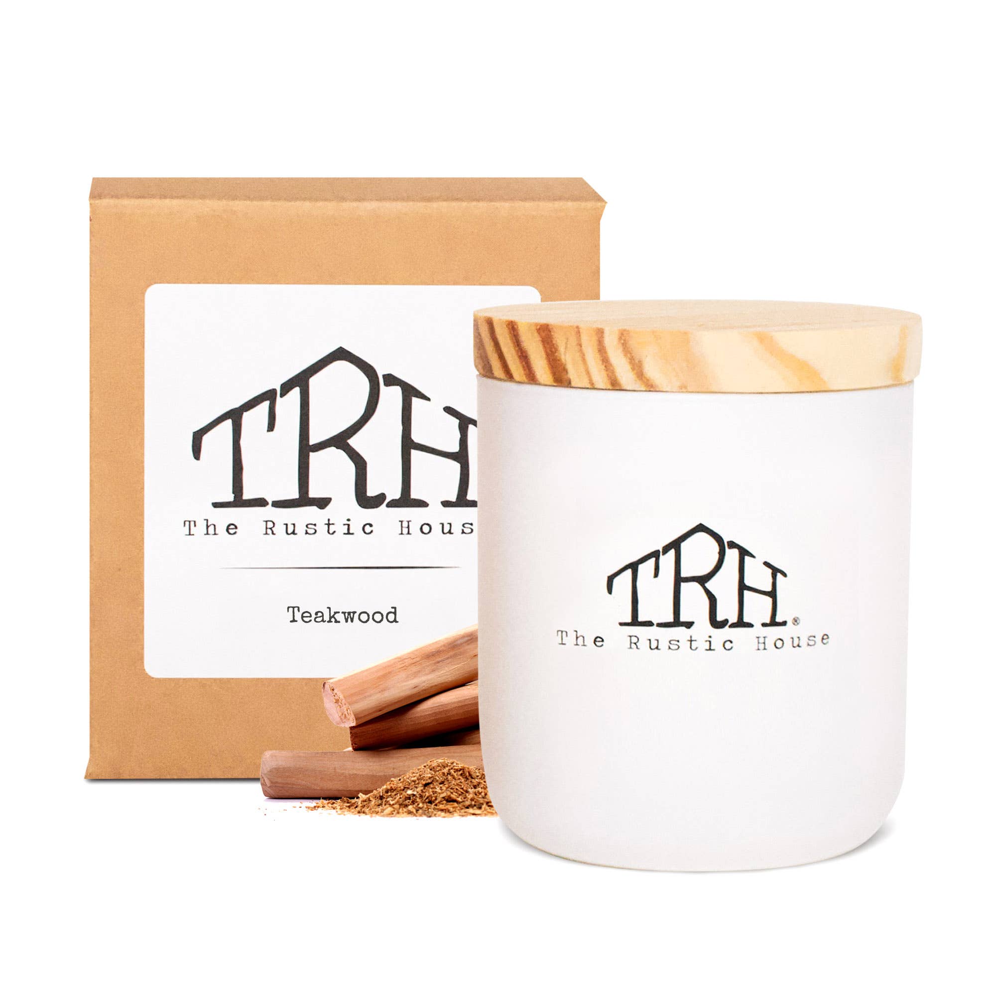 The Rustic House - Wholesale Jar/Filled Candle - Teakwood | White Soy Candle + Gift Box | 8oz.1