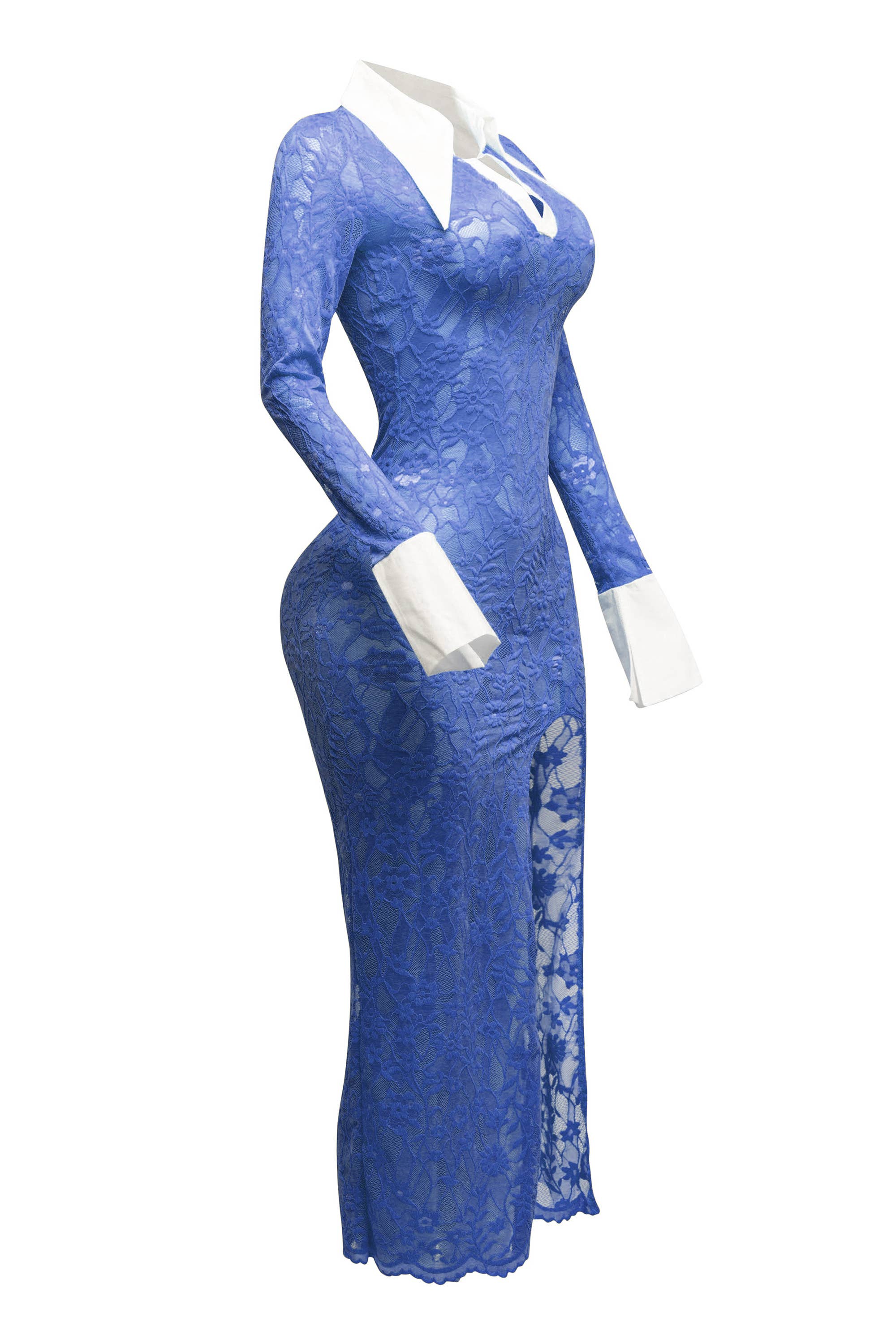 K Too - Vendita all'ingrosso Vestito - Donna - Abito lungo in pizzo con colletto Accent e spacco5