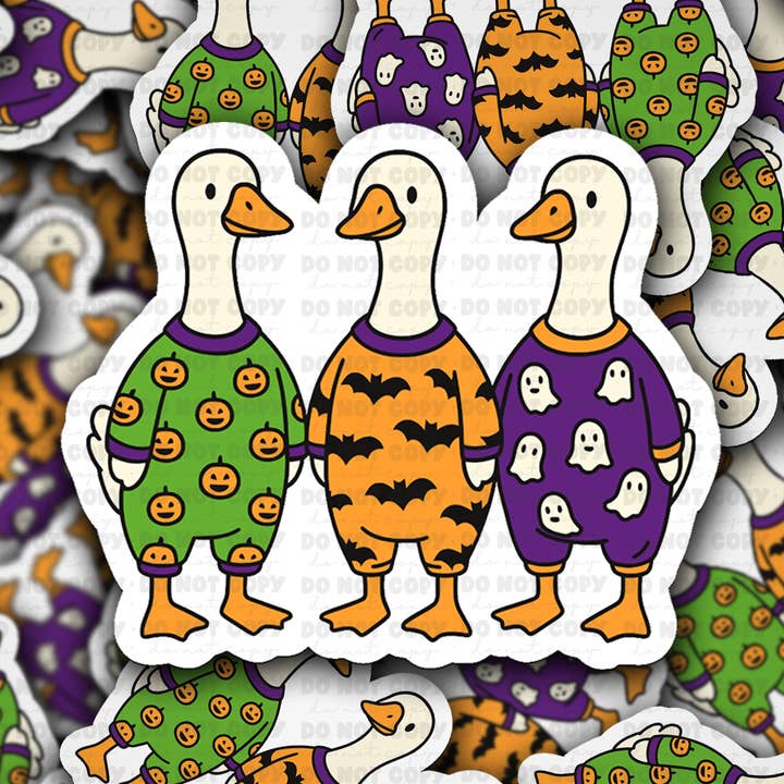 DC 2026 - Ducks in Halloween Pajama's PJ's Die Cut Sticker for wholesale by It's Transfer Time