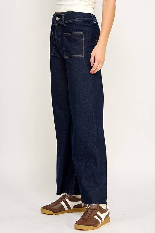 D Blue THE HIGH RISE PATCH POCKET MARINE JEANS for wholesale on Faire2