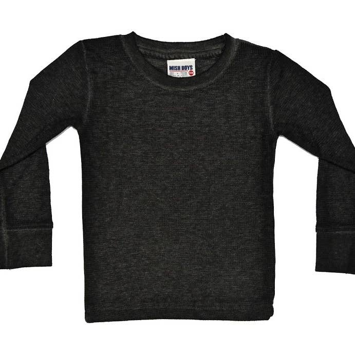 DTHT Black Kids Thermal Long Sleeve Solid Shirt - Distressed Black for wholesale by 🤍Baby Steps and Mish Kids