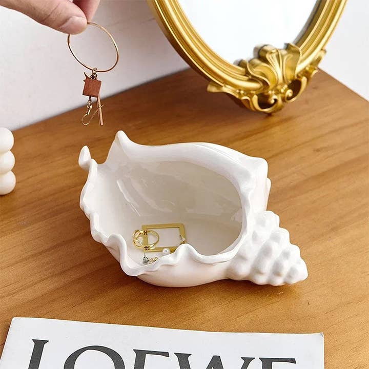 Kiyo Home - Wholesale Jewelry Dish - Conch Jewelry Storage Shell | Ceramic Coastal Storage Accent3