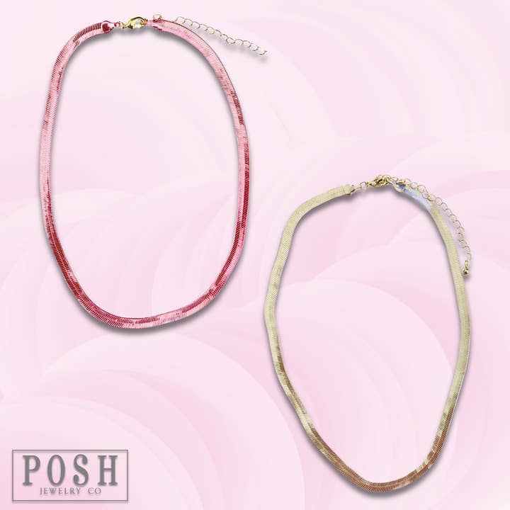 Pink snake chain single strand necklace for wholesale by Pink Panache Brands