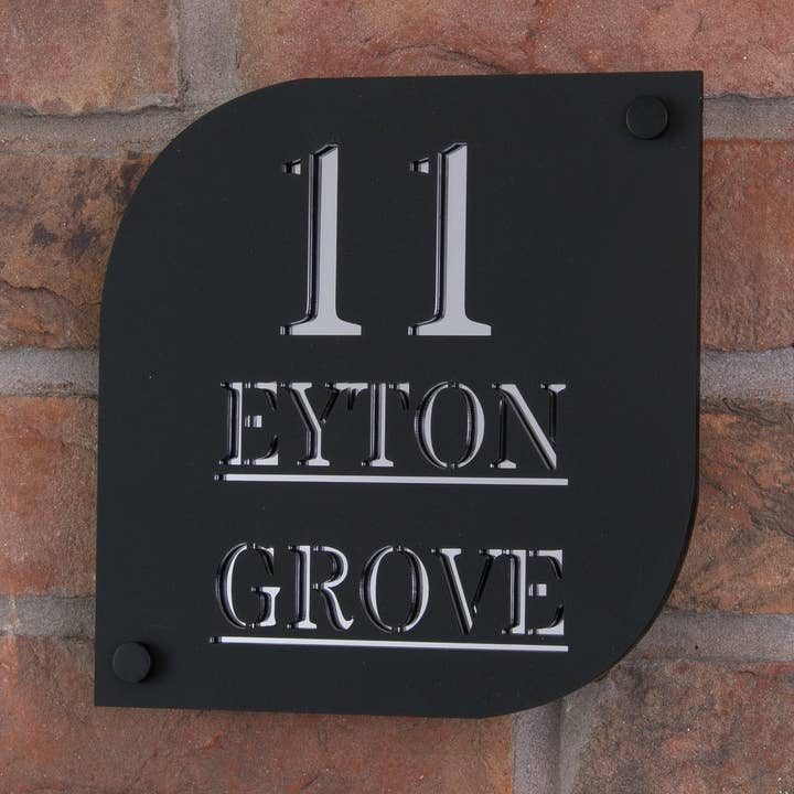 Acrylic Matt Black House Sign, With Mirror Effect Backing 20 for wholesale by The House nameplate company