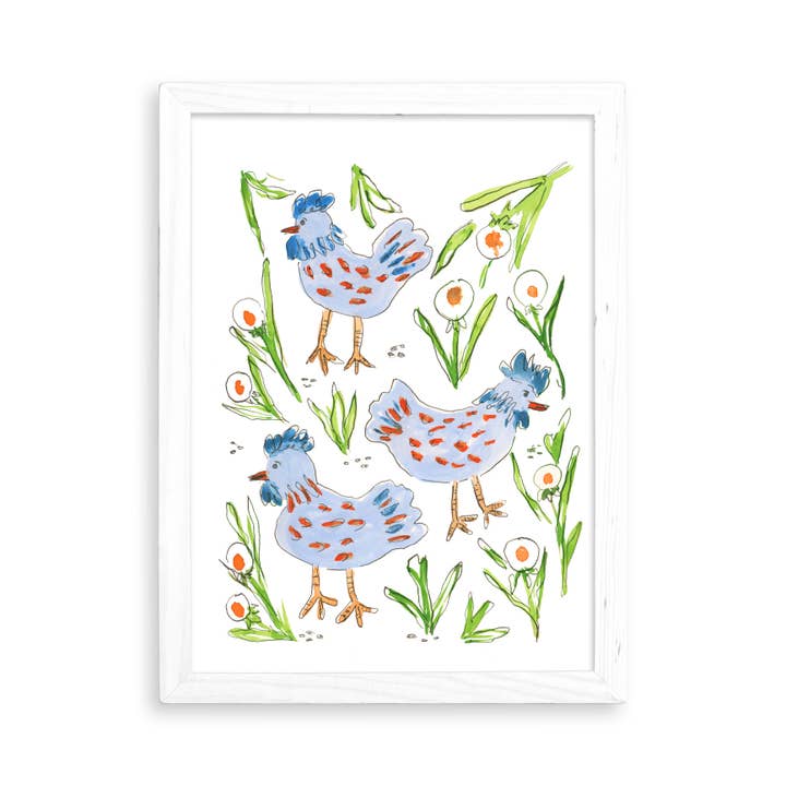 Blue Chickens Print for Home Décor for wholesale by Meza Studios LLC