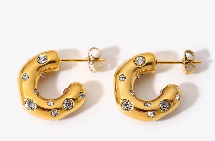 HoopLa - Vente Créoles - Boucle d'oreille Puffy Pearl/Crystal Hoop. Boucles d'oreilles 14K, acier1