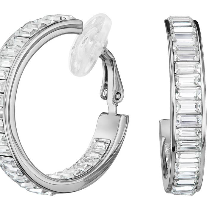 Traveller Hoop clip earrings - platinum plated - Cr - 157653 for wholesale by Hollander Jewels B.V.