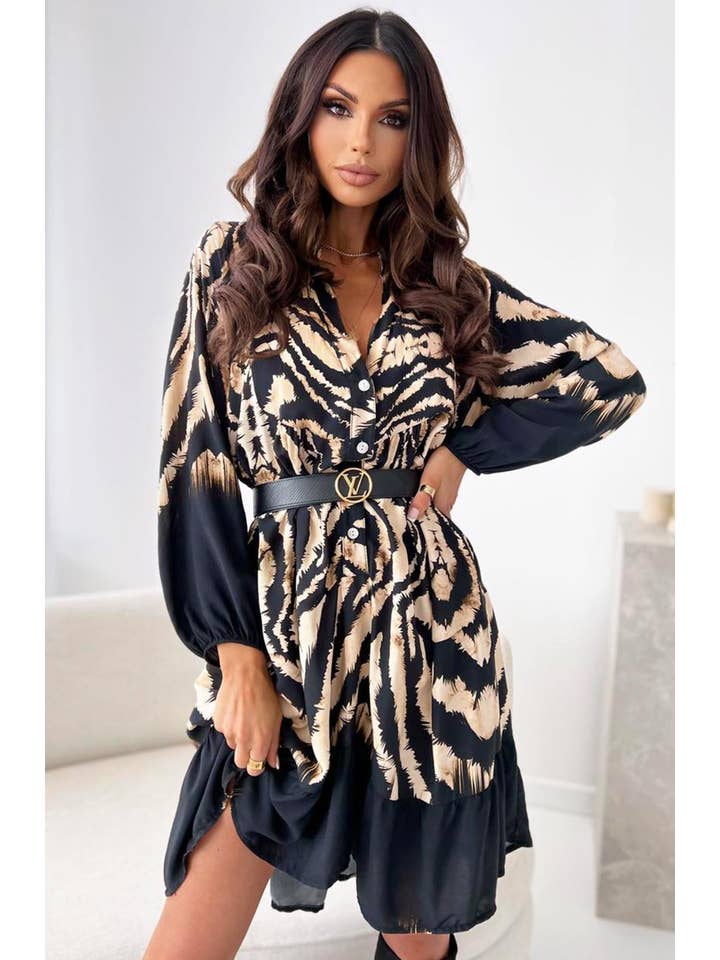 Sort Lolita Tiger Print Chiffon Overlay Kjole - Sort for engroshandel på Faire
