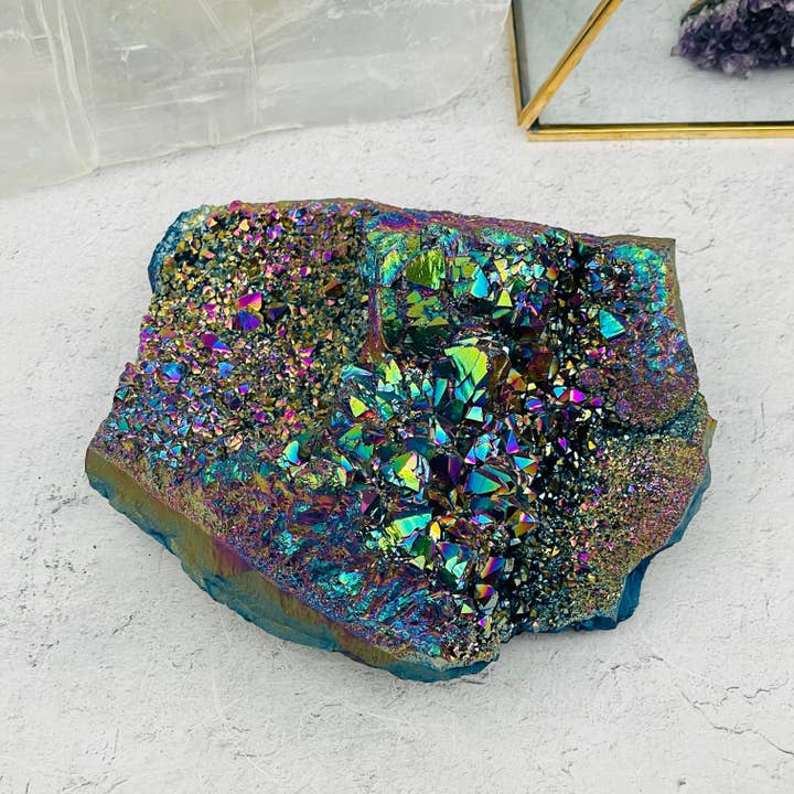 Rock Paradise - Wholesale Spiritual stone/crystal - Amethyst Druzy Crystal Cluster with Rainbow Titanium Finish3