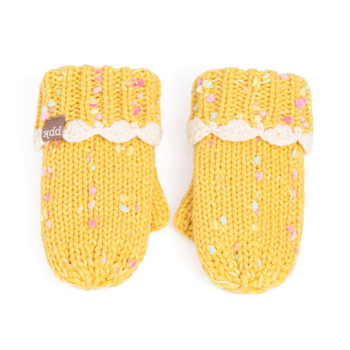 Peppercorn Kids - Wholesale Mittens - Kids - Girls Speckled Knit Mittens with Lace - Yellow 1-3y, 3-6y1