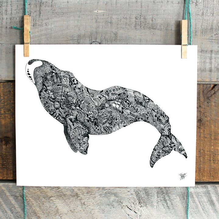 Impresión artística - Ballena de Groenlandia Doodle para venta al por mayor de FJ Creations