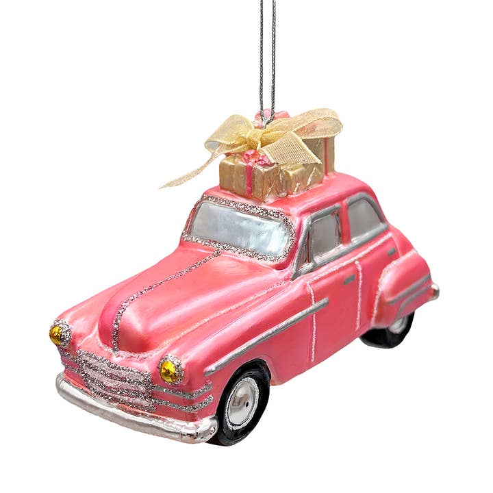 OrnamentallyYou - Wholesale Ornament - Nostalgic Pink Car Glass Christmas Ornament, Vintage Classic
