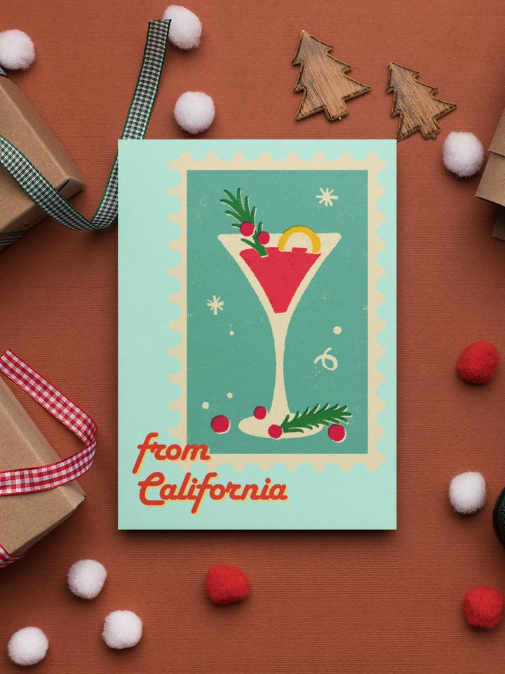 Retro Martini Holiday Greeting Card - 5 x 7 with Envelope for wholesale by Golly Gee Press