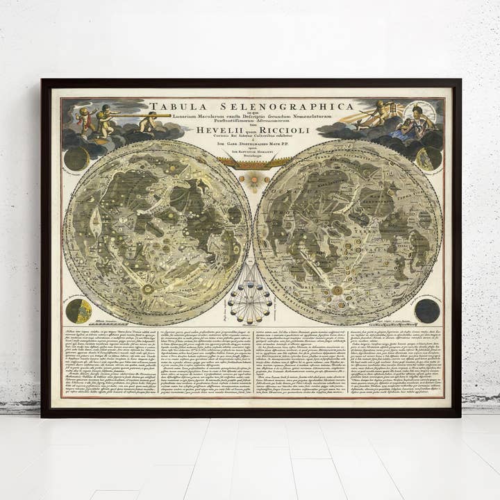 Vecchia Mappa della Luna 1707 Superficie della Luna Poster | Stampa d'Arte da Parete Mappa Vintage | Stampa Poster Grande | Decorazione da Parete per la Casa per la vendita all'ingrosso da parte di OldCityPrints - Old Maps and Posters