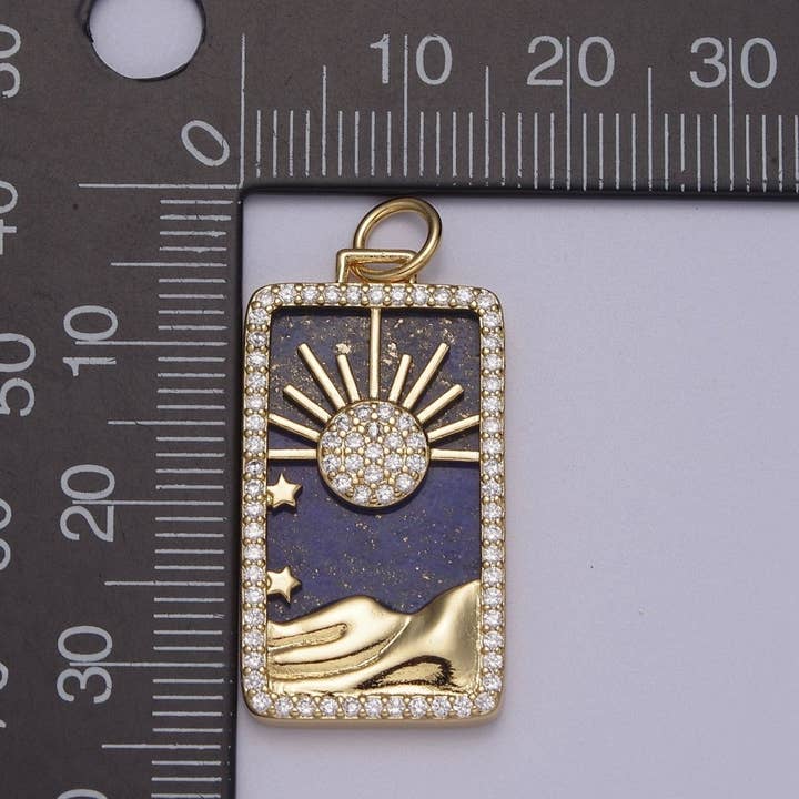 Aim Eternal - Wholesale Individual Charm/Pendant - Pearl Sun Tag Charm Blue Lapiz Mountain Gold Filled Charm Clear CZ Tag Medallion Charm Pendant E-424 E-4452