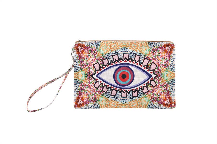 Nima Accessories Inc - Wholesale Wristlet - Ladies Colorful EVIL EYE Abstract  Wristlet Handbag0