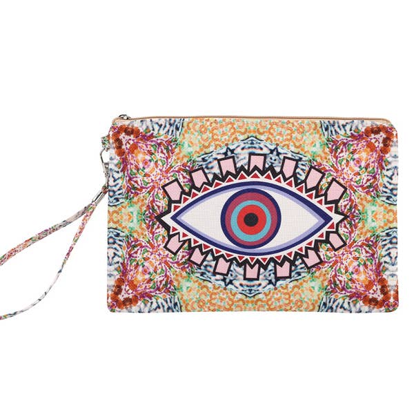 Nima Accessories Inc - Wholesale Wristlet - Ladies Colorful EVIL EYE Abstract Wristlet Handbag