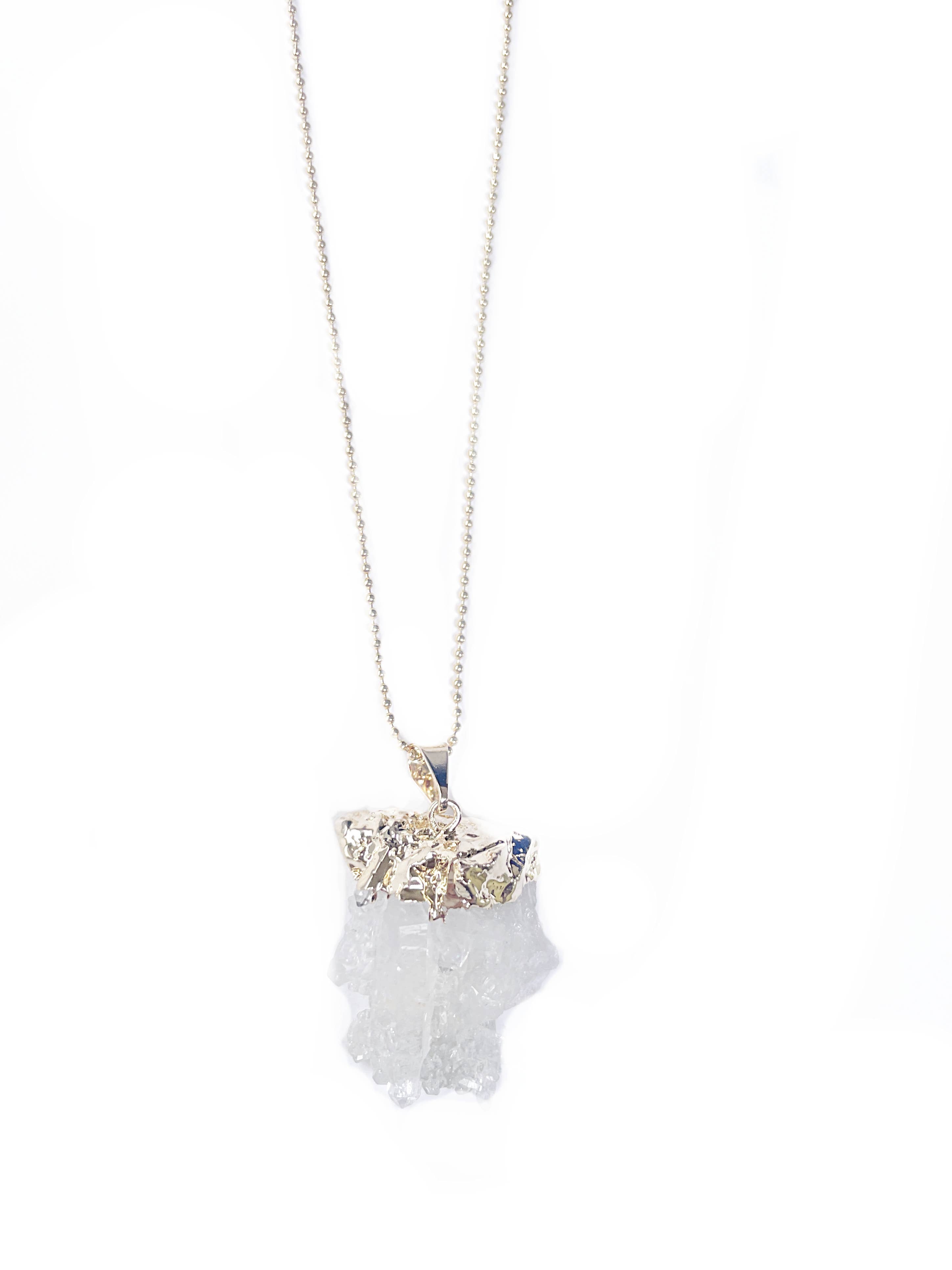 Crystal and Sage - Wholesale Pendant/Charm Necklace - Rock crystal necklace plated with crystal druse3